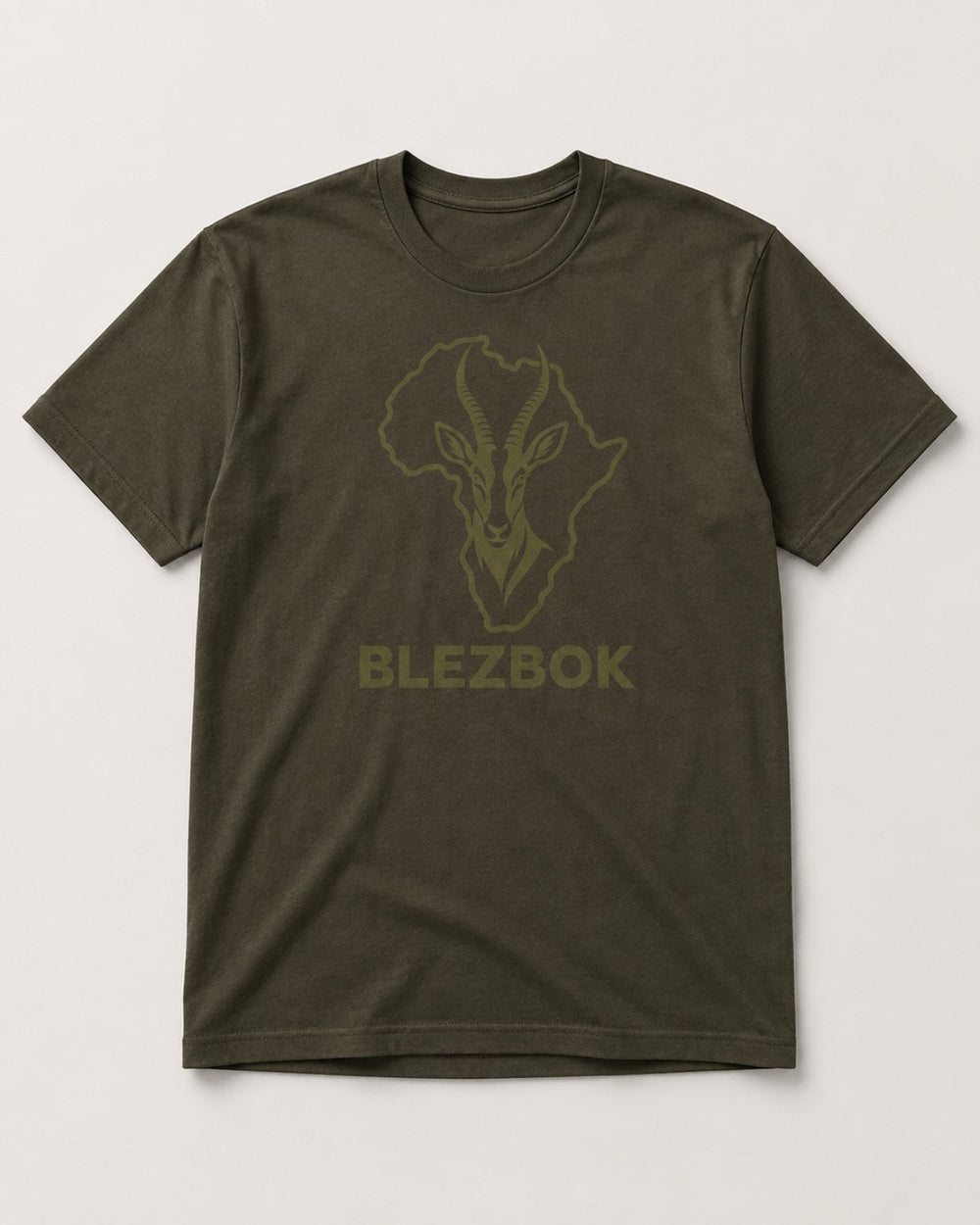 Olive Blezbok logo T-shirt front view