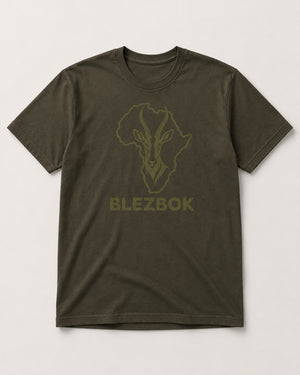 Olive Blezbok logo T-shirt front view